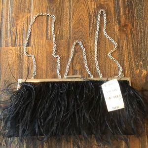 INC Feather Clutch Black NWT